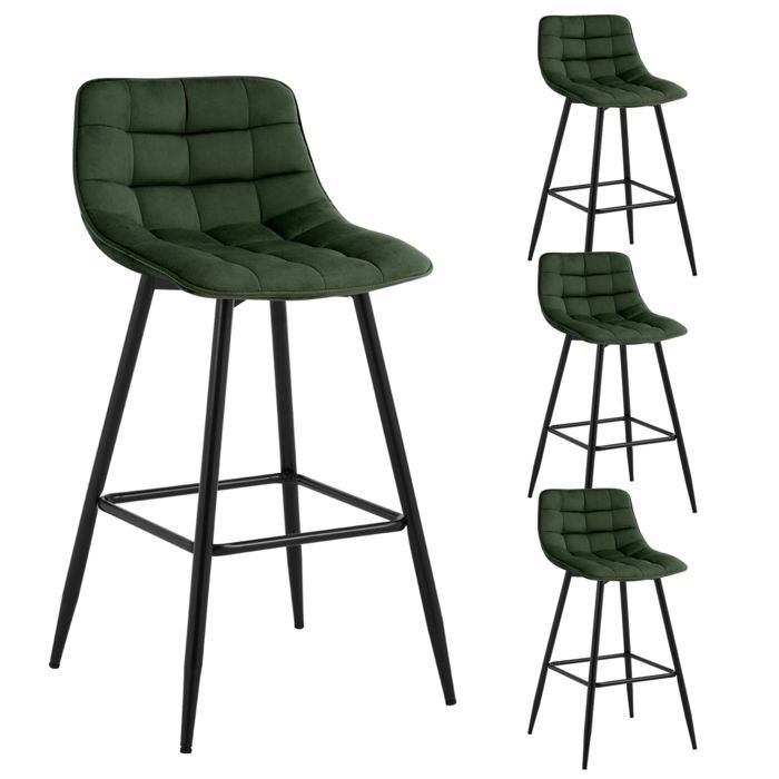 WOLTU 4X Tabouret de Bar, Chaise de Bar, Assise rembourrée en Velours avec Pieds et Repose-Pieds en métal,Vert Foncé