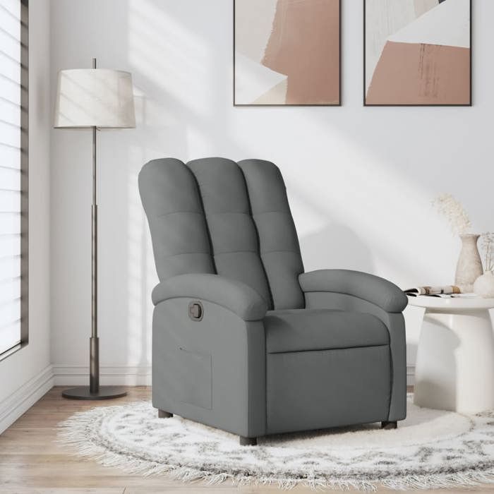 vidaXL Fauteuil Inclinable, Chaise de Relaxation avec Dossier, Siège avec Repose-pied, Fauteuil TV de Salon, Moderne, Gris 371728