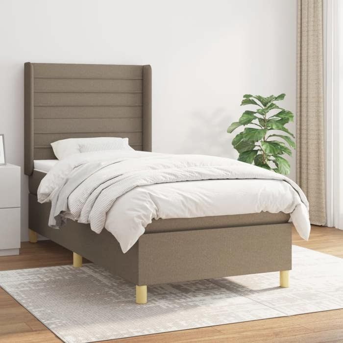 Slatted bed base with mattress - Taupe - 80x200 cm - Headboard included - Maximum relaxation