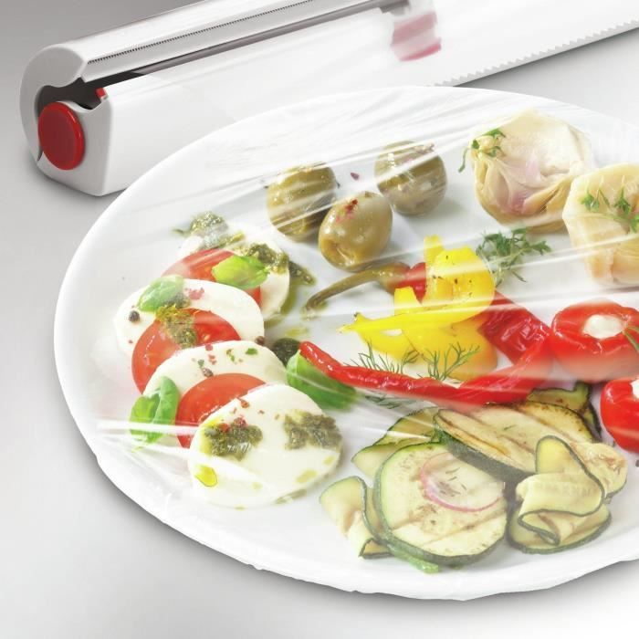 Dérouleur coupe-film Leifheit Perfect Cut 23051, coupe-film étirable pour film alimentaire et papier aluminium de max. 33 cm, blanc
