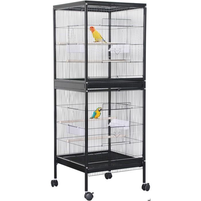 Jaula grande para pájaros de 52 x 50 x 143 cm con soporte y 4 perchas - Jaula para pájaros con ruedas