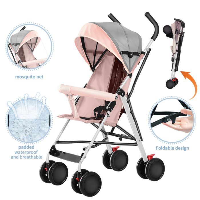 Passeggino XUANYU - Passeggino compatto - Per bambini dalla nascita fino a 6 mesi - Con parapioggia + ruote in EVA - Rosa