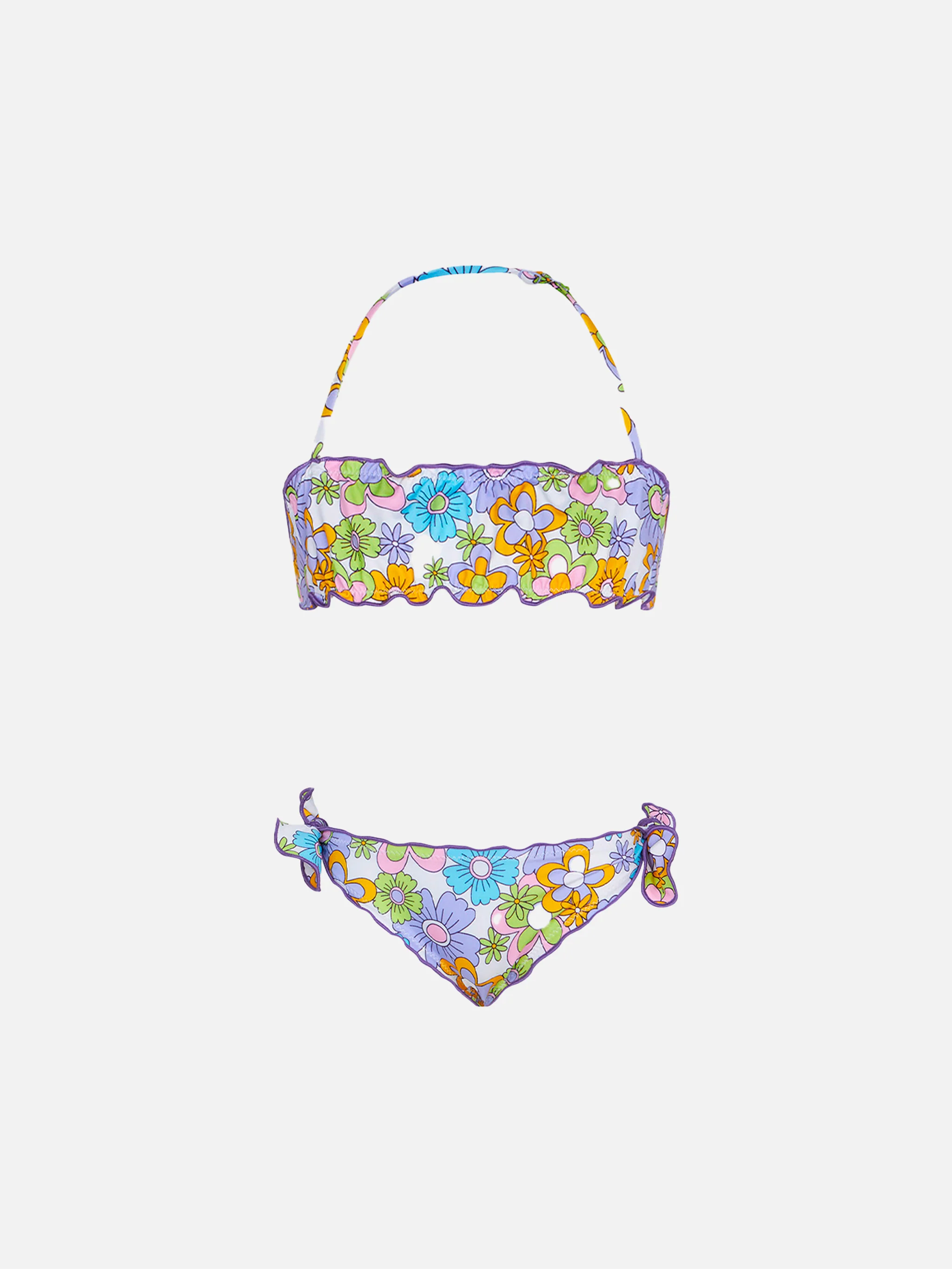 Bandeaubikini voor meisjes met veelkleurige bloemenprint