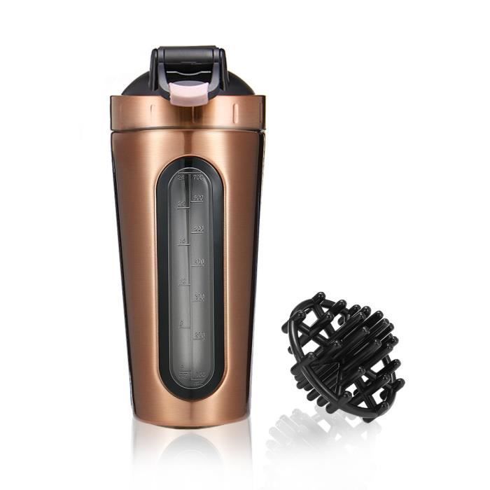 TEMPSA 700 ml Botella mezcladora de proteínas con tapa antigoteo, color dorado.