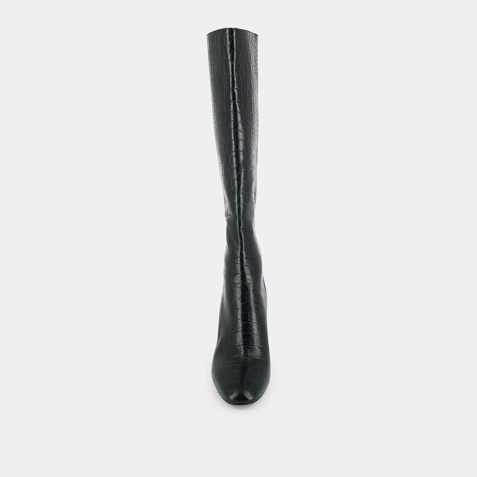 Bottes à talons  en croco noir