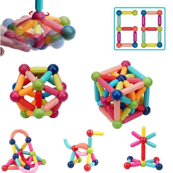 Set di costruzioni magnetiche - KotiCidsin - 68 pezzi - Multicolore - Plastica ABS - Età 3 anni e oltre