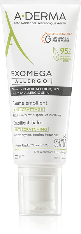 A-Derma Exomega Control Allergo é um creme hidratante que fortalece a barreira protetora da pele sensível e atópica.