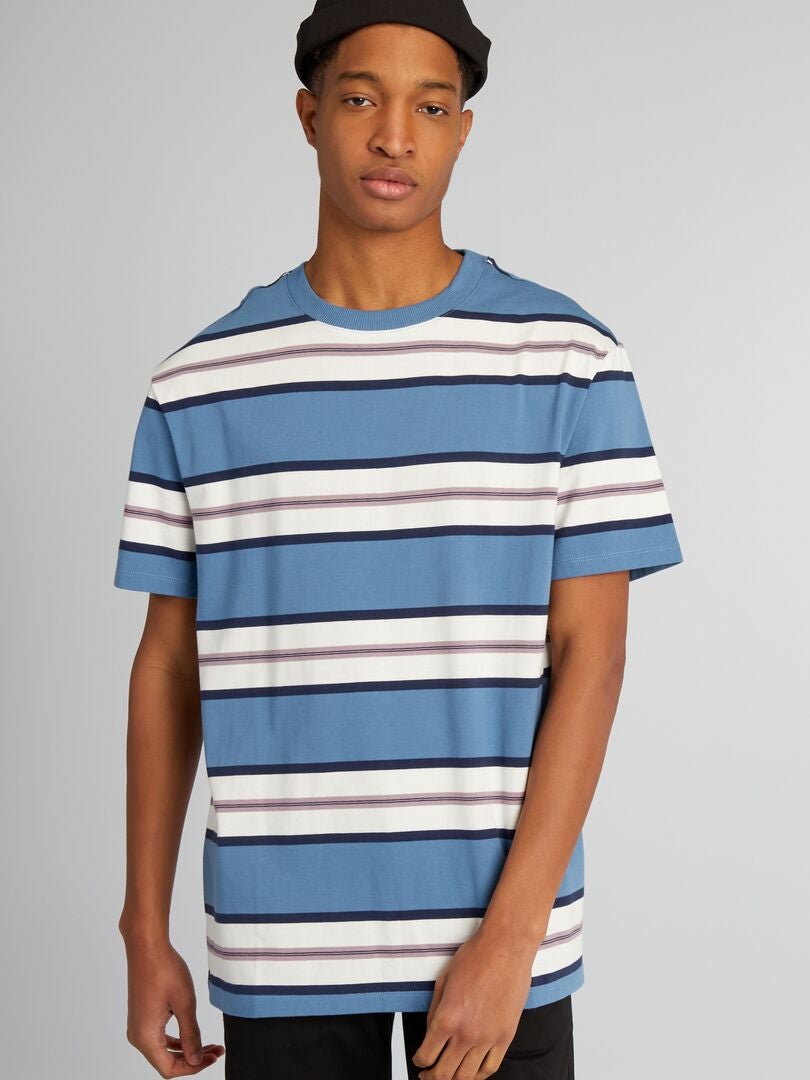 Gestreept jersey T-shirt voor personen langer dan 190 cm - BLAUW