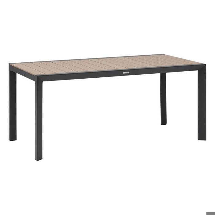 Gartentisch „Evasion“, honigfarbene Graphit-Holzoptik, 6 Sitze, Aluminiumlatten – Hespéride – Graphitgrau