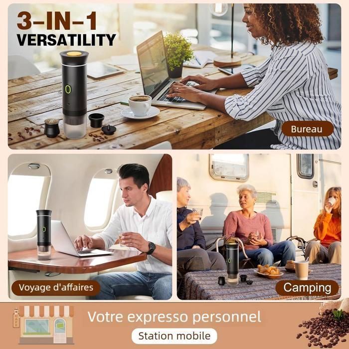 Macchina da caffè elettrica portatile - Macchina per espresso - 20 bar - Ricaricabile - Caldo e freddo - Nero