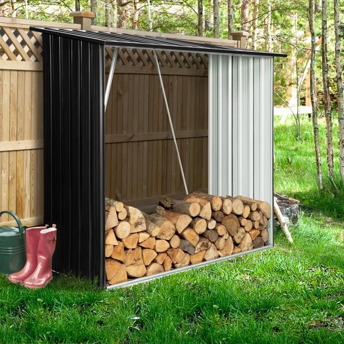 IDMARKET 2m³ Grey Galvanized Steel Log Storage Shed
