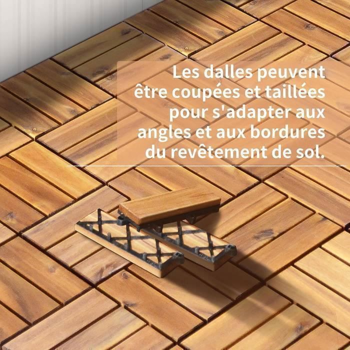 Sett med 27 COSTWAY 30 x 30 cm sammenlåsende terrassefliser i akasietre, foroljet med plastmatte – 12 lameller