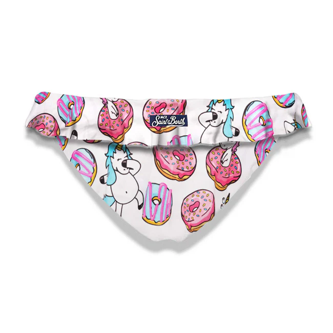 Meisjesbikinibroekje met ruches en eenhoornprint