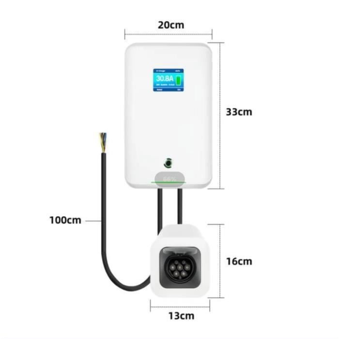 Estación de carga mural monofásica Morec de 7 kW y 32 A para vehículos eléctricos con conexión Bluetooth/Wi-Fi, toma de corriente tipo 2, cable de carga no incluido.