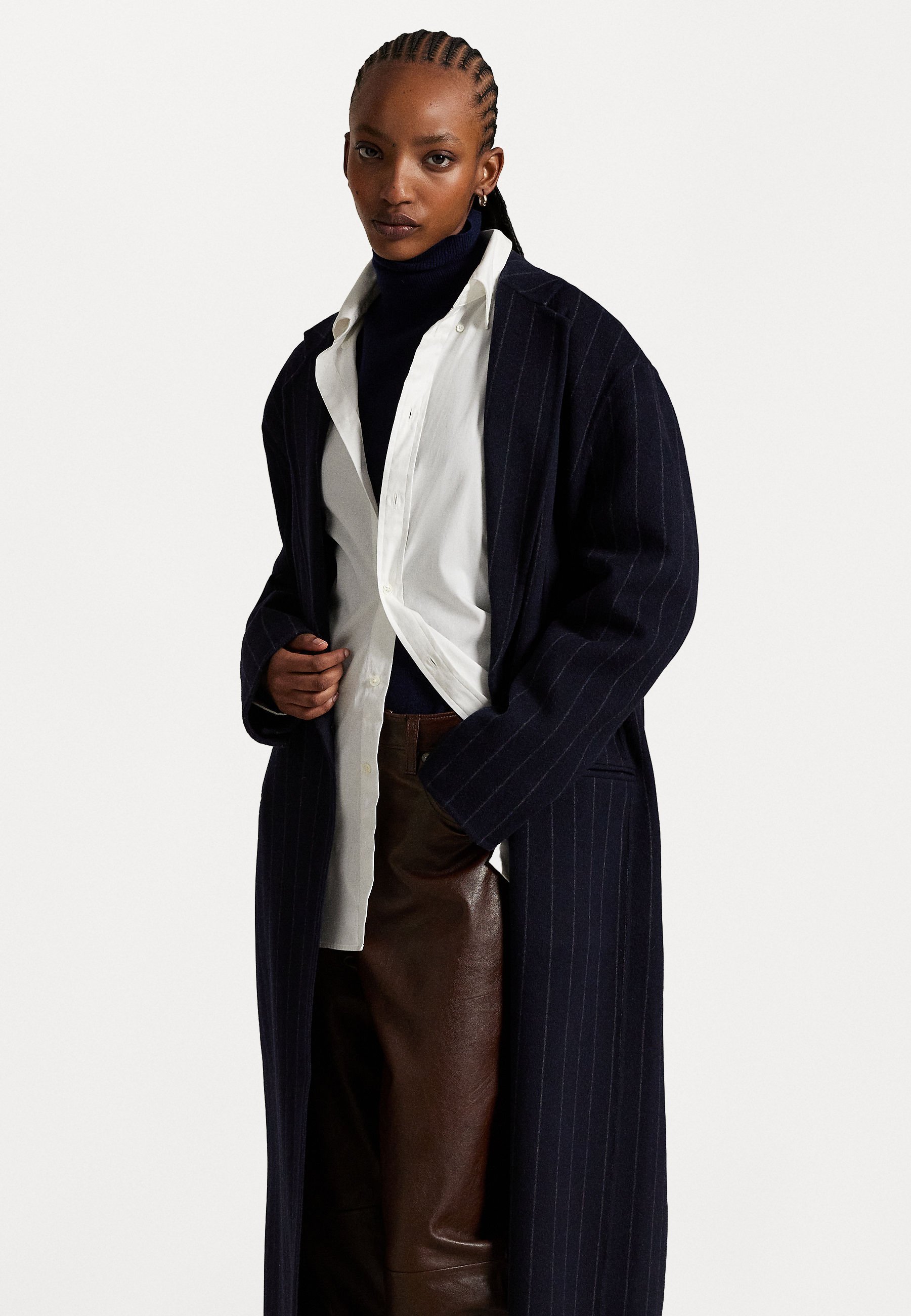 Cappotto in lana double-face a righe sottili Polo Ralph Lauren - Cappotto classico - blu navy