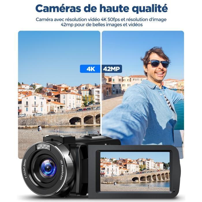 Filmadora 4K de 42MP, Câmera para Vlogs, Zoom Digital de 18x, Tela Giratória de 3