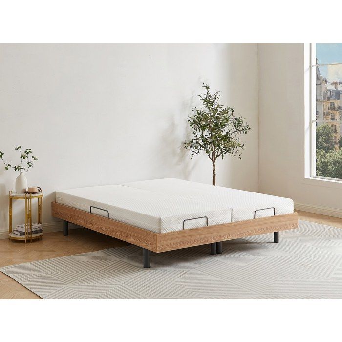 Base de cama eléctrica de relajación con lamas decorativas y 2 x 30 muelles - 2 x 90 x 200 cm - Roble natural - CISERANO de YSMÉE