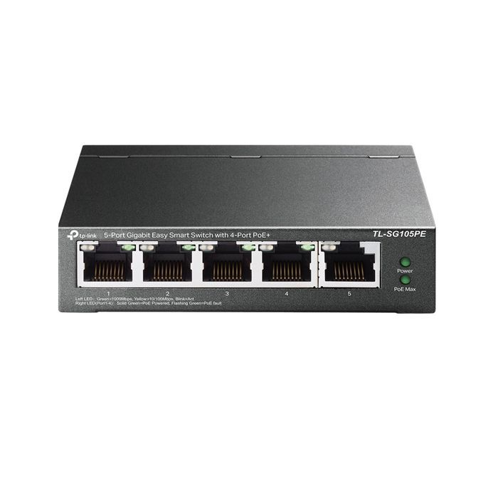 TP-LINK TL-SG105PE Ethernet-switch - 5 Gigabit-poorten - 4 PoE+-poorten - Compacte metalen behuizing