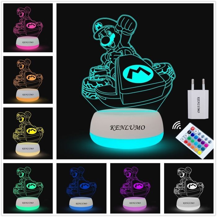 KENLUMO Veilleuse Noël Enfant Cadeau Lampe de nuit LED mario kart Lampe de chevet télécommande Touchez pour changer de couleur