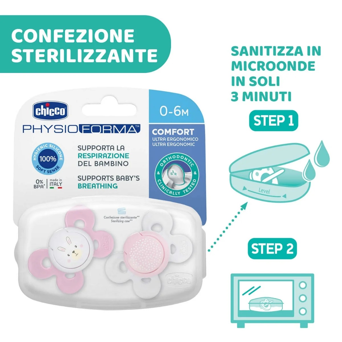 CHICCO Chicco Comfort Girl silikoonist lutt 2 tk 0-6 kuud