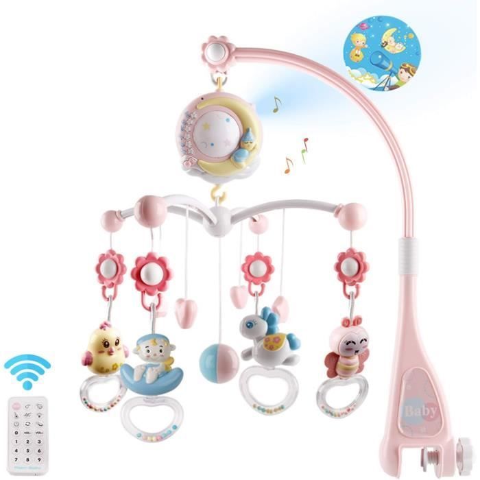 Giostrina musicale telecomandata per culla con proiezione di luci, musica e giocattoli rotanti - Rosa