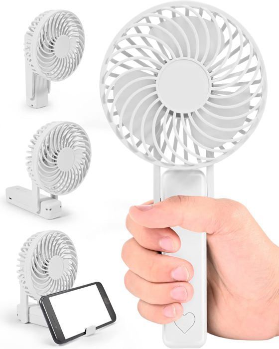 Draagbare ventilator, oplaadbaar via USB, 12 uur batterijduur, mini stille draagbare ventilator, kleine ventilator