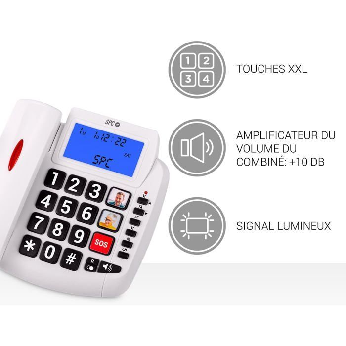 Senior-friendly landline phone with large buttons - SUTEO - Ear volume amplifier - Hearing aid compatible