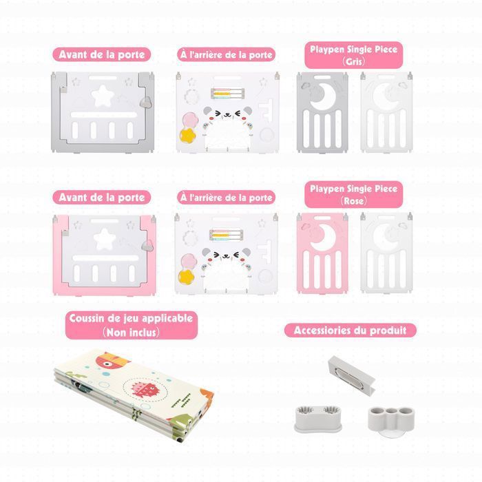 Parc Bebe 12+2 Panneaux, Parc XL Enfant Modulable Avec Verrouillage de Sécurité, Forme Réglable, Pliable, Barriere Bebe, Rose