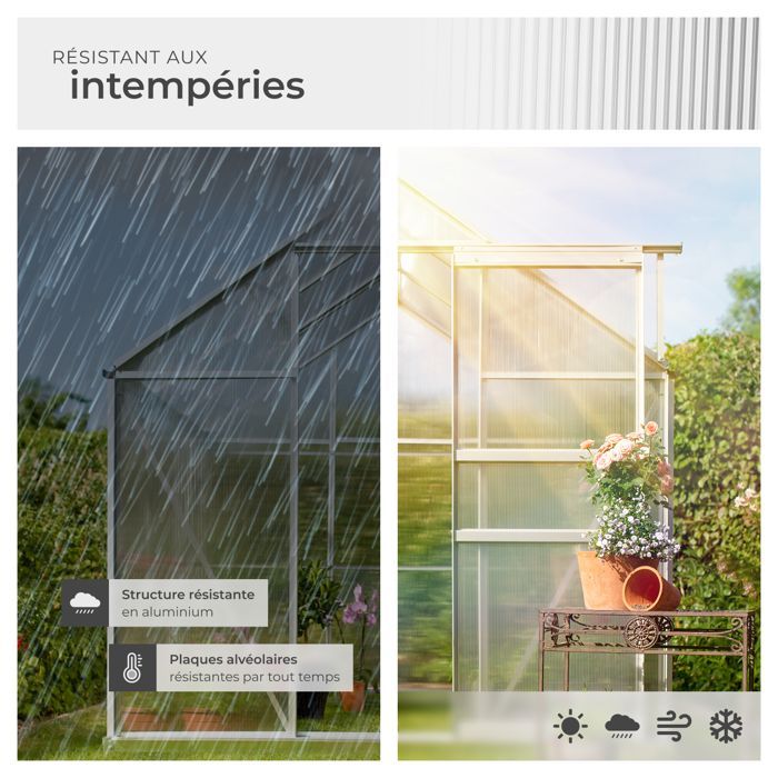 Garden greenhouse - TECTAKE - Outdoor polycarbonate greenhouse, 5.85 m³ surface area, sliding door, 185 x 190 x 195 cm, no foundation required