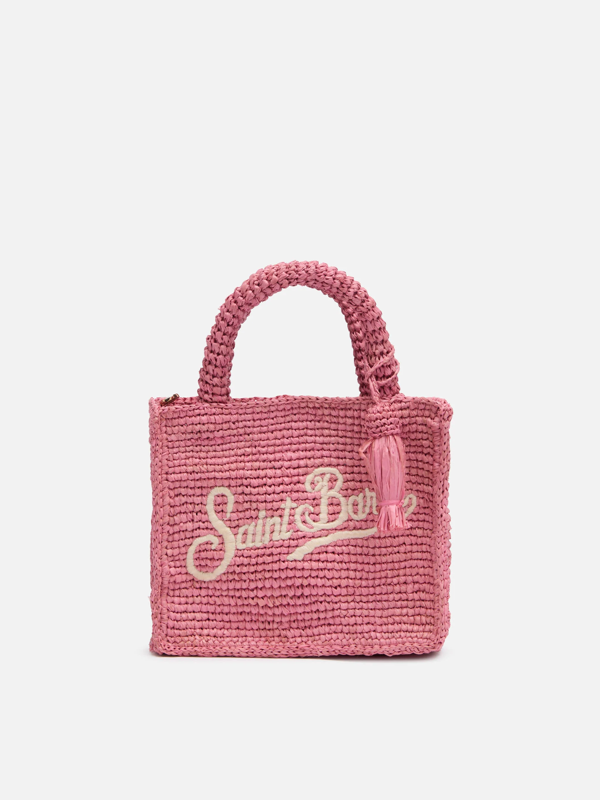 Borsa Mini Vanity in rafia rosa con ricamo Saint Barth