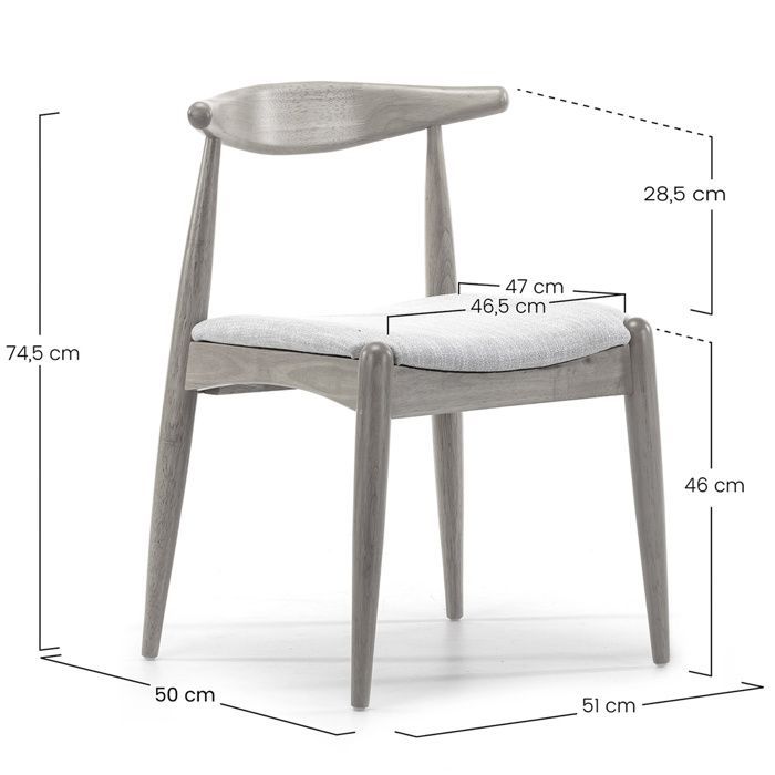 Pack de 2 sillas Corzo, color roble, madera maciza, 52,5 cm x 50 cm x 74,5 cm