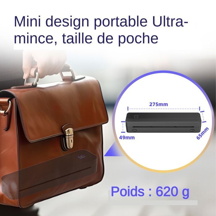 Imprimante Thermique A4 (210*297mm)，Imprimante Bluetooth portable sans encre, adaptée à l'impression de documents et de tatouages