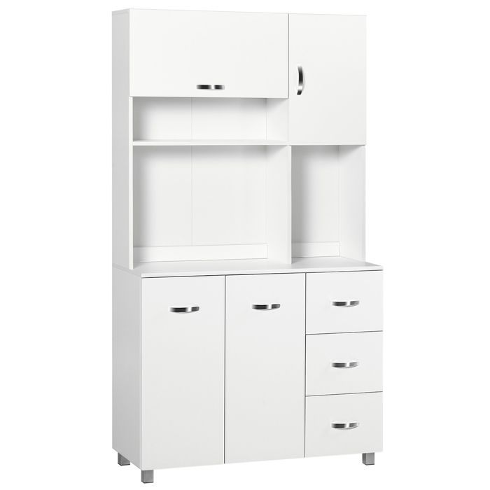 Küchenschrank – HOMCOM – mit viel Stauraum, 4 Türen, 3 Schubladen, großem Einlegeboden – Holz – 100 x 39,5 x 183,5 cm – weiß