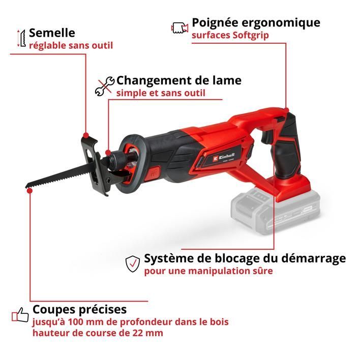 Einhell Scie sabre sans fil TE-AP 18 Li Solo -PXC (18V, Hauteur de course 22 mm) Livré sans Batterie ni Chargeur
