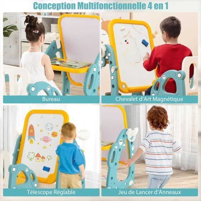COSTWAY Tavola magnetica per attività per bambini - 14 accessori, 4 in 1 (telescopio, tavolo, lancio degli anelli) per bambini da 1 a 8 anni