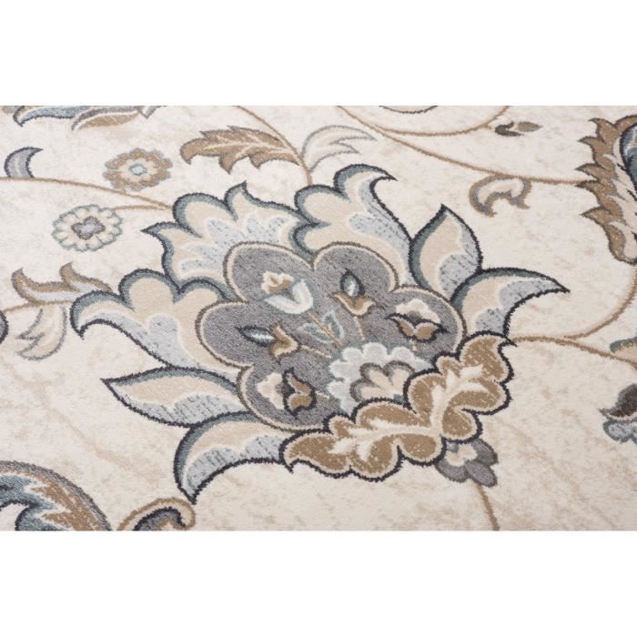 TAPISO Dubai Tapis Salon Chambre Contemporain Floral Crème Marron Bleu Fin 120 x 170 cm