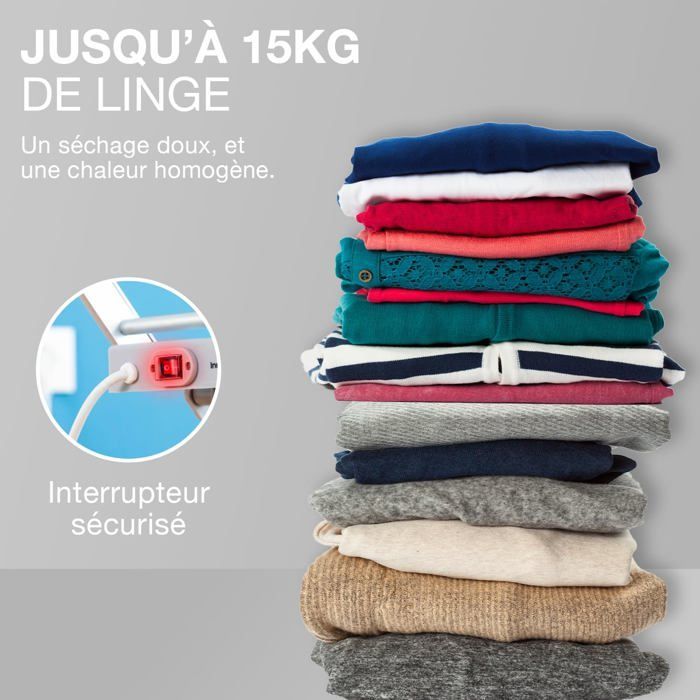 Séchoir Électrique XXL 1,6m - 230W - Température 45-55°C - Séchage Rapide Jusqu'à 15kg - Câble 1,4m - Idéal pour Intérieur