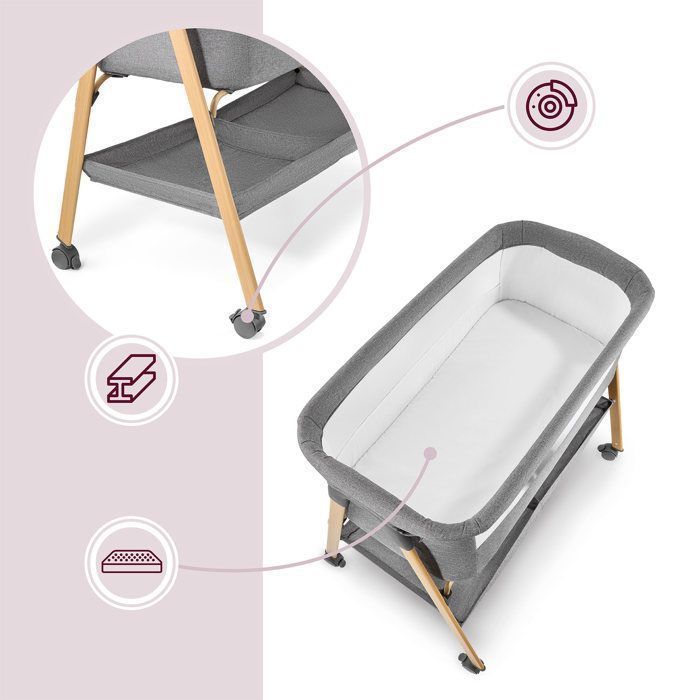 Lit Bébé Cododo Autoportant avec Matelas - MobySystem - Berceau 0-6 Mois, Lit de Voyage Pliable, Maille Respirante, Roulettes Frein