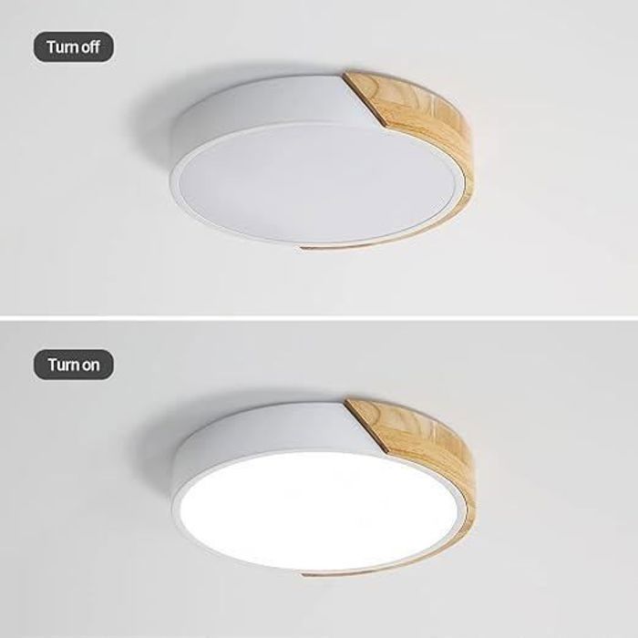 DELIPOP Plafonnier LED moderne 24W - 6500K Lumière blanche - Lampe de Plafond bois Rond pour chambre salle à mange cuisine - Blanc