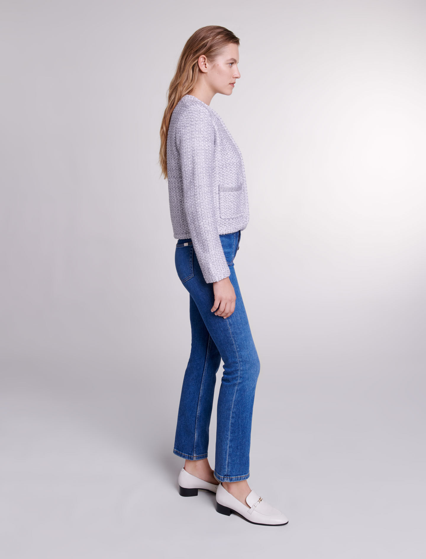 Cardigan tricotat cu efect tweed - Argintiu
