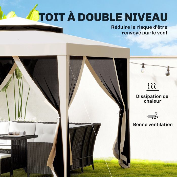 Outsunny - Garden gazebo/marquee - Polyester - 297x297x268cm - Beige