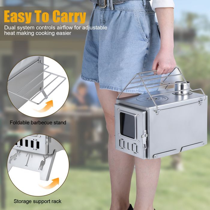 FLASIDU Opvouwbare RVS Houtskoolbarbecue voor in de tuin - Voor 2-3 personen - Kijkvenster - 54x44x144cm