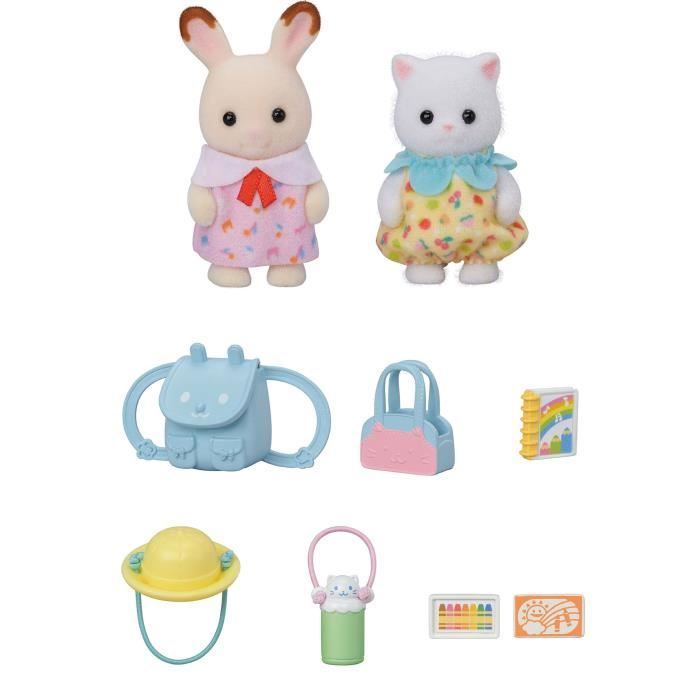 Dúo de bebés paseando - SYLVANIAN FAMILYES - 5747 - Conejo de chocolate y gato persa con accesorios