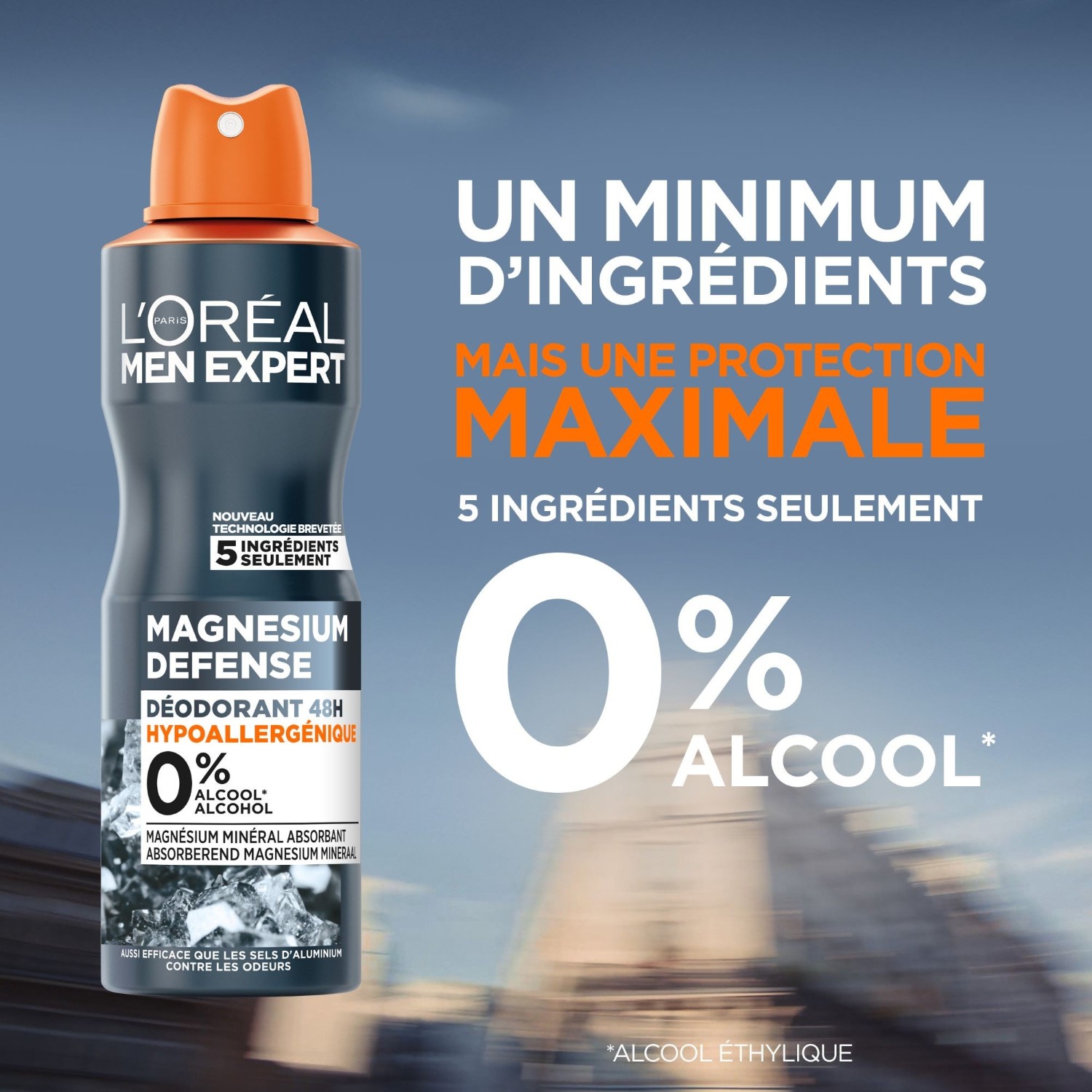 L’Oréal Paris Men Expert Magnesium Defense Déodorant Spray 48h Hypoallergénique 0%