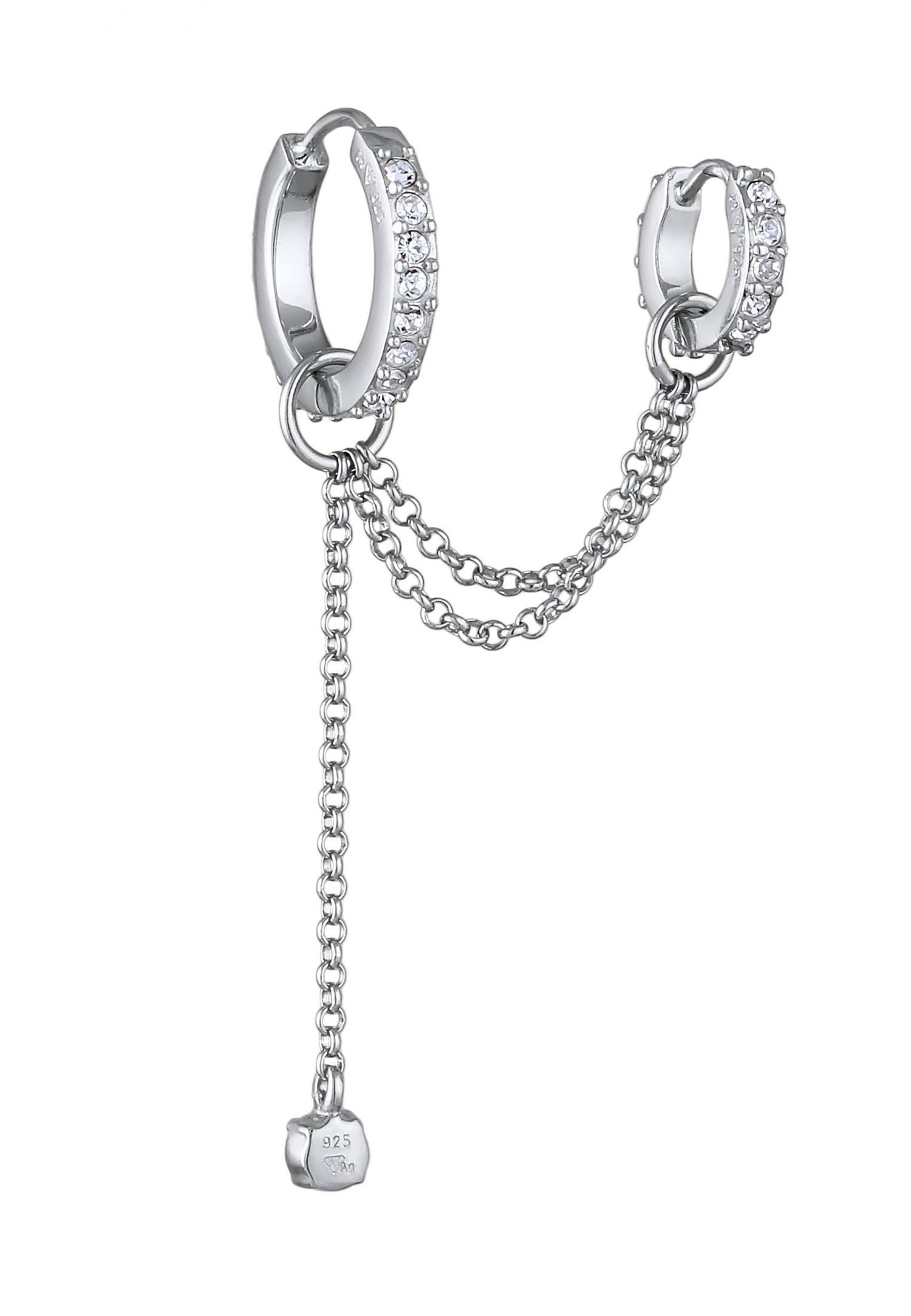 Elli Elli Créoles avec Pierre Femmes Chaîne Cristaux de verre Blancs Argent Sterling 925 Fête / Nouvel An