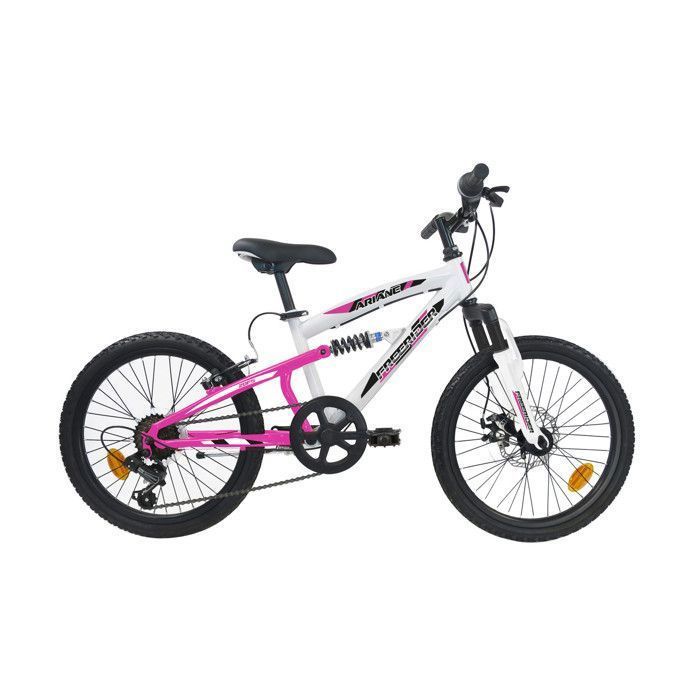 Vélo enfant fille - VTT 20'' - Tout Suspendu  - 6 vitesses Shimano - Frein à disque avant .