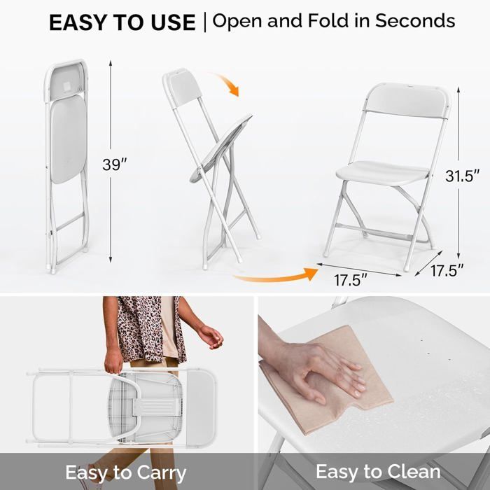 Sillas plegables para recepción: 6 sillas adicionales de plástico y metal.