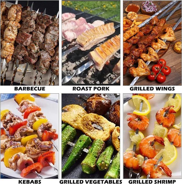 Lot de 20 Brochettes pour Barbecue en Acier Inoxydable - 30cm avec 2 Pinceaux à Huile - Réutilisables Accessoire Barbecue