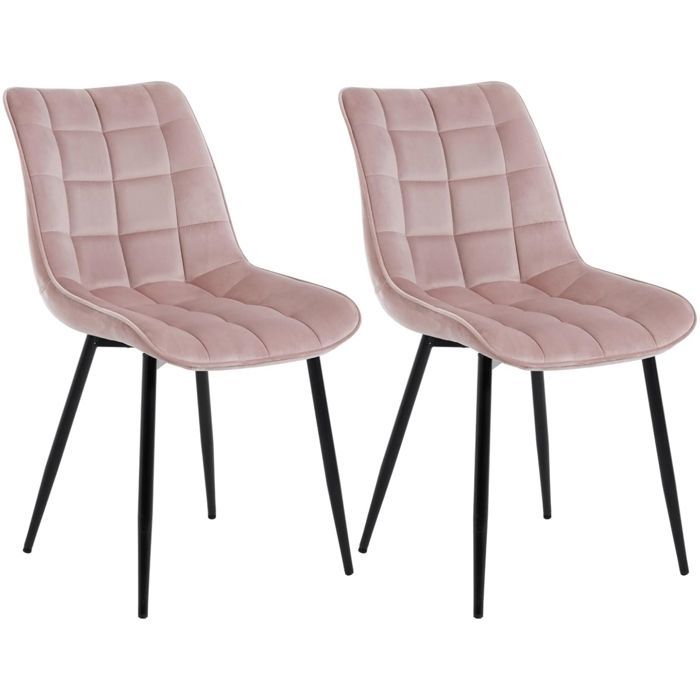 WOLTU 2er-Set Esszimmerstühle, Küchenstühle, Samtsitz, Metallbeine, Rosa