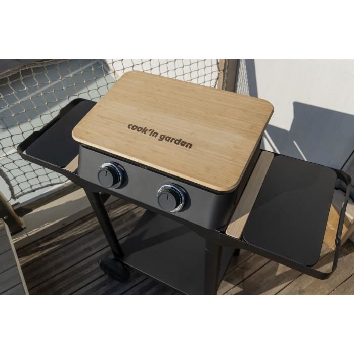 COOK'IN GARDEN DUNE 60 Gas Plancha on Cart - 2 Burners - 4 kW - L 131 x W 60 x H 103 cm - Cooking Surface 56.5 x 36.5 cm - Black